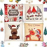 TAMAÑO PERFECTO: El tamaño de cada funda de cojín decorativo navideño es de 45 x 45 cm, perfecto para usar con un tamaño de 45,7 x 45,7 cm. Comienza con estas divertidas y decorativas fundas de almohada.