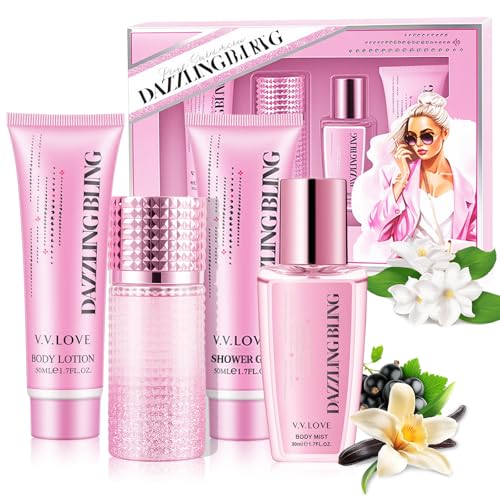 Set de Regalo de Perfume para Mujer, Set de Belleza para Chicas: Eau de Toilette, Gel de Ducha, Loción Corporal, Fragancia Floral-Afrutada, Apto para Uso Diario, Realza el Encanto y la Confianza