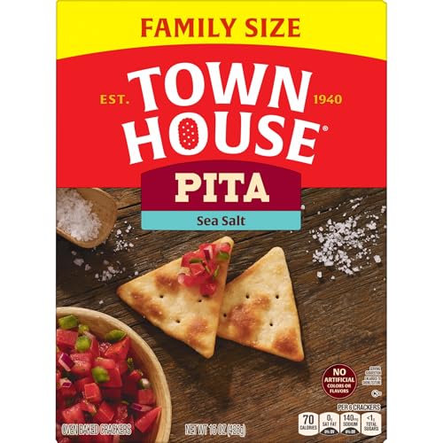 Town House Pita Oven Baked Crackers, Sea Salt, Salty Snacks, Family Size, 15oz Box (1 Box) (Pack of 2) - image 8