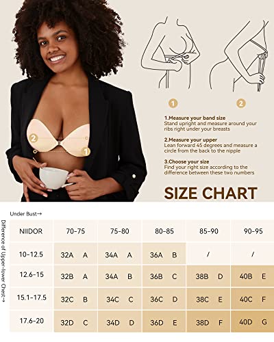 Niidor Adhesive Sticky On Bra Macaron Color Strapless Invisible Push Up Sticky Bras For Women With Nipple Covers (Dark Skin Tone,C) #TOP4