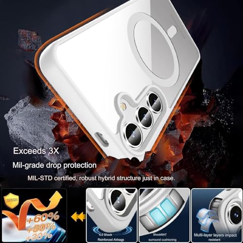 Image of DIZORO Samsung S24 fe case,Compatible with MagSafe, Non Yellow Military-Grade Drop Protection & Hard PC Back Cover Slim Transparent Anti-Scratch Shockproof Phone Case (Magsafe White)
