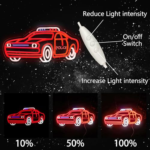 Image of Police Car Neon Sign Car LED Light Dimmable Wall Decor Gift for Playroom Kids Bedroom Garage Decoration 17.6 * 10.4 Inch