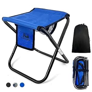 Upgraded 13 Inch Portable Folding Camping Stool with Side Pocket Mesh Pocket and Molle System, Lightweight Foldable Stool for Adults Gardening Travel BBQ Fishing with Carry Bag[Blue]