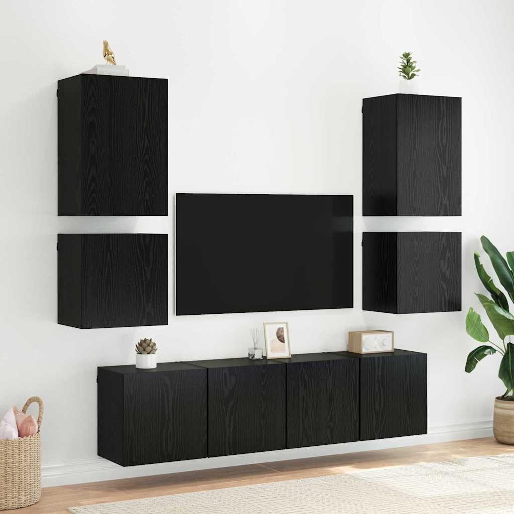 Regały ścienne pod telewizor, zestaw 2 sztuk, wygląd czarnego dębu, 40,5 x 30 x 40 cm, pływający regał na media, materiał drewnopochodny, do salonu, nowoczesny design, uniwersalny stojak na