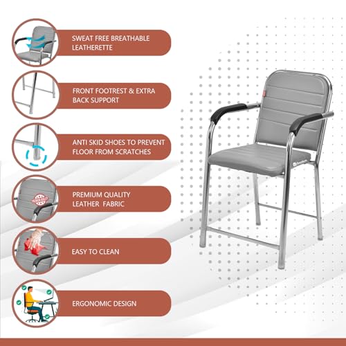 Image of GOYALSON Office Chair Visitor with arm Rest with Steel Frame and Cushioned seat Back Chair Without Wheels Chair (2, Grey, Heavy 1)