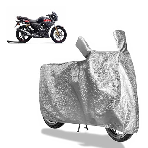 Image of Sulfar Bike Cover for TVS Apache (RTR 160 2V) | Waterproof, Dustproof & UV Protected | All Weather Two Wheeler Cover (Silver) New 2026 Variants