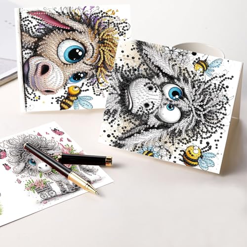 Image of 6 Pcs 30x15cm 5D Diamond Painting Greeting Cards Kits, Handmade Festival Greeting Cards with Envelopes DIY Diamond Art Crafts Birthday Cards Sparkling Designs for Birthdays Christmas Holiday (Donkey)
