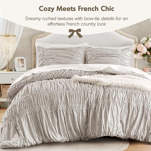 Image of Intelligent Design Ruched Shabby Chic Brown King Comforter Set, 3pc | Girls Bedding Set, French Country, All Season Down Alternative, Cozy, Machine Washable, Lightweight, Breathable