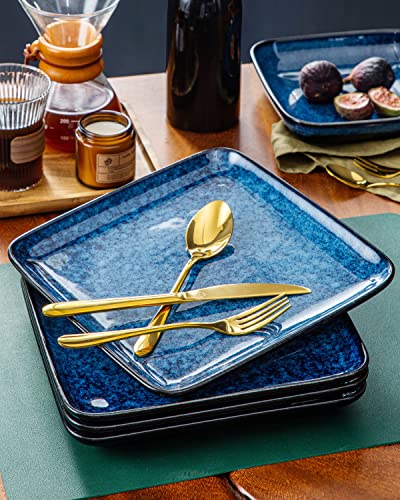 Vancasso Stern 4 Piece Dinner Plate Set, Reactive Change Glaze Blue Plate, 10.5 Inch Square Plate #TOP5
