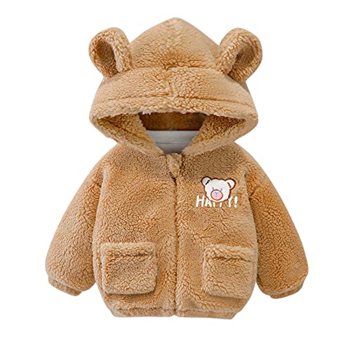 Cartoon Fleece Sherpa Zip Up Jacket for Baby Girls Hooded Bear Ears Coat with Pockets Toddler Boys Cute Warm Clothes