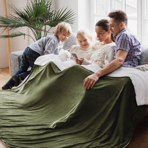 Image of Bedsure GentleSoft Sherpa Fleece Cal King Blankets for Bed, Non-Heated, Thick and Warm Oversized Throw for Women and Men, Soft Fuzzy Plush Large Blanket for Winter, Olive Green, 112x98 Inches