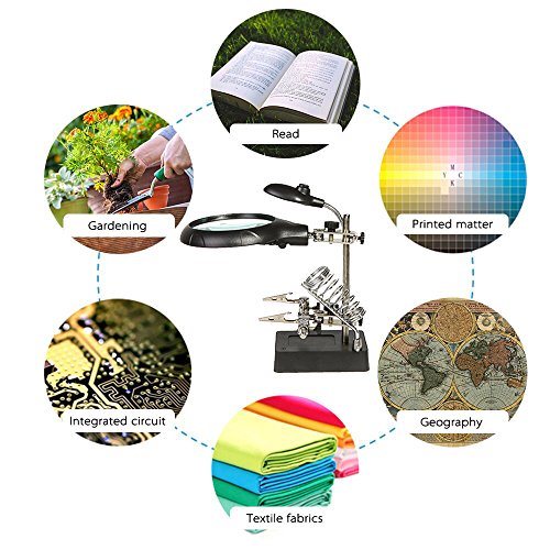 Lupa de mesa multifuncional 10X com 5 luzes LED Iluminação auxiliar Lente de três substituições múlt