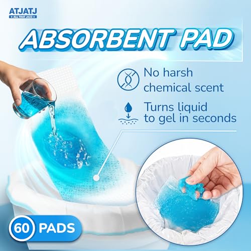 Image of 60 Packs Commode Liners With 60 Absorbent Pads, Leak-Proof Disposable Toilet Bags for Adults, Fits All Bedside Toilet Chairs Bucket, Portable Potty Liners for Home Medical Use, No Mess Cleanup