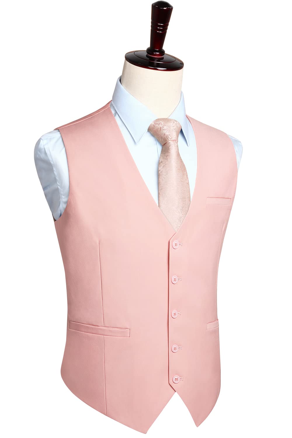HISDERN Chaleco para Hombre Chalecos de vestir de Hombres Color Solido Chaleco de Algodón para Formal Fiesta de Boda,Z1 - Rosa, L