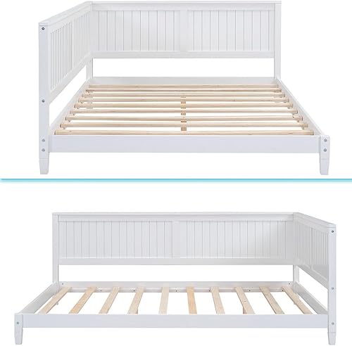 Miniatura 5 de Gustonhon Marco de cama de día matrimonial de madera, marcos de cama de día de tamaño matrimonial con soporte de listones de madera maciza, sofá