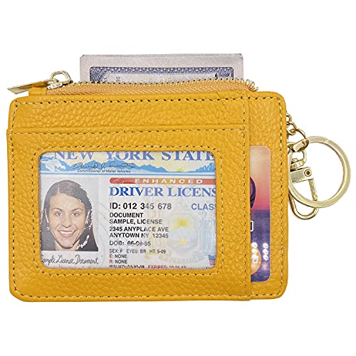 Image of Womens Slim RFID Credit Card Holder Mini Front Pocket Wallet Coin Purse Keychain, Lichee Yellow, small,