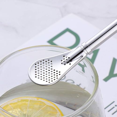 Miniatura 3 de Baikai - Juego de 10 cucharas de metal 3 en 1 para bebidas, filtro de té reutilizable de acero inoxidable 188 para agitar, 6.2 pulgadas (8 popotes +