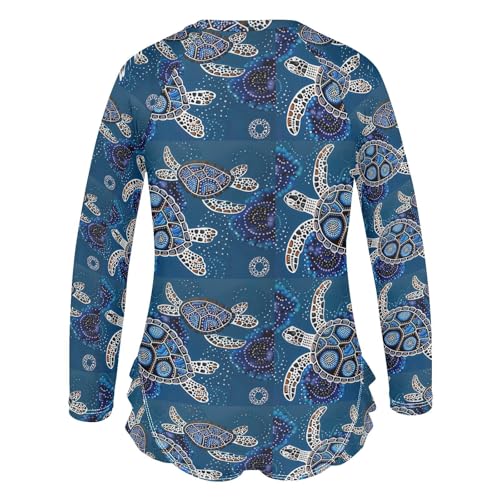 Vintage Sea Turtle Girls Long Sleeve Swimsuit UPF 50+ Rashguard Swimwear One Piece Bathing Suit for 3-12 212186723