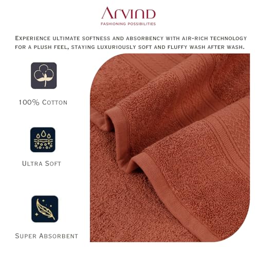 Image of Arvind 100% Cotton Towels for Bath | Towels for Bath Large Size | 500 GSM Bath Towel - Soft & Absorbent | 2 Piece Bath Towel for Men /Women | Urban Comfort | 70 cm x 140 cm - Rust