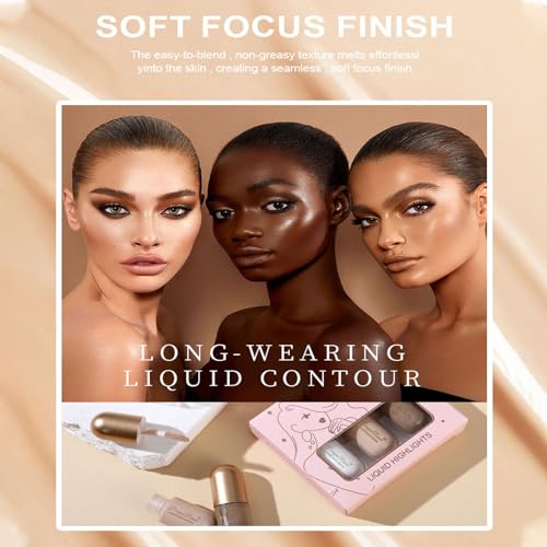 3 Pcs Bronzer Liquid Contour Highlighter Concealer Makeup Set, Highly Pigmented Long Lasting Beauty Wand, Waterproof Smooth Natural Shimmer Pearl Highlight Cream, Face Highlighters Gift For Women - Image 8