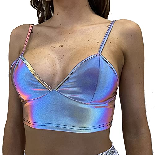 Fenyong White Crop Tops Cowgirl Halter Tops Reflective Going Out Tops for Women