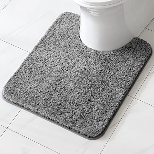 MIULEE Grey Toilet Bathroom Rug U-Shaped Microfiber Bath Mat 20x24 Inch