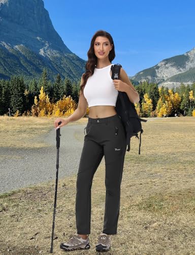 Foto von donhobo Damen Outdoorhose Winddicht Wasserdicht Wanderhose Sommer Schnell Trockend Camping Funktionshose Trekkinghose (Schwarz,M)