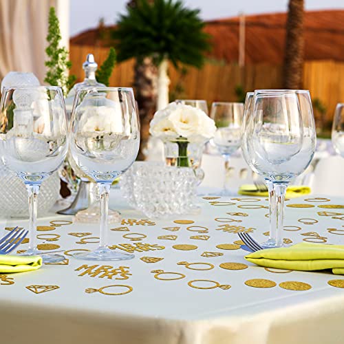 Image of 220 Pieces Gold Wedding Table Confetti, Paper Mr and Mrs Gold Diamond Ring Circle Dots Diamond Glitter Confetti for Marriage Ceremony Anniversary Valentine