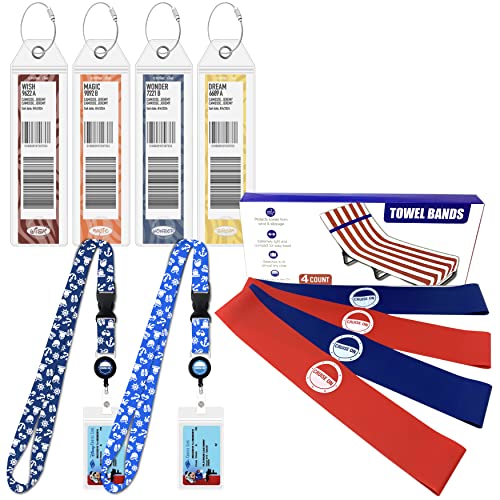 Disney Cruise Essentials (3 Items) Luggage Tag Holders, Towel Bands & Cruise Lanyards with Retractable Reel
