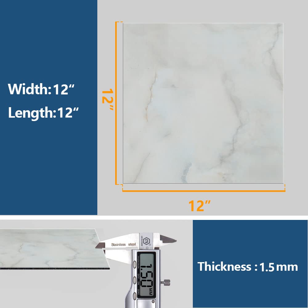 VEELIKE PVC Adesivo Pavimento Marmo Bianco Grigio Piastrelle Adesive Pavimento Bagno Impermeabile Piastrelle Adesive Cucina Pavimenti PVC Adesivi Camera da Letto Garage 1.5mm 30cm×30cm 24 Pezzi