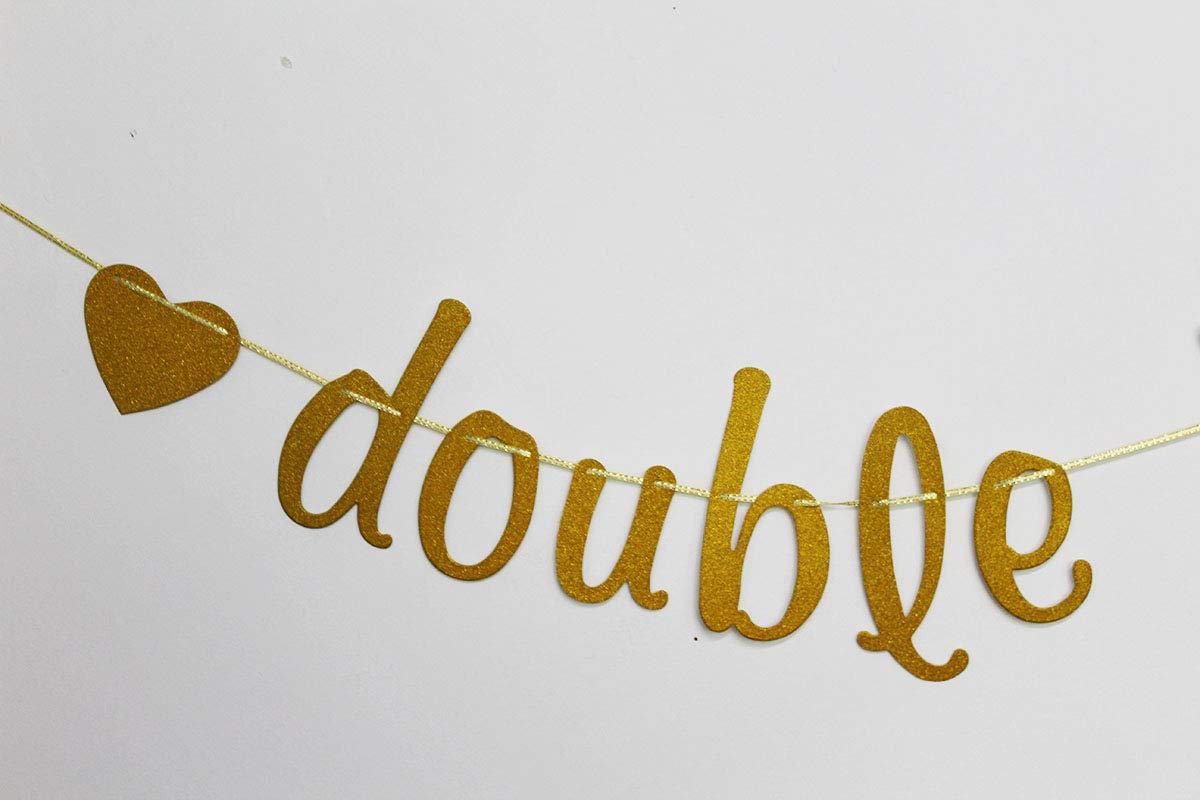 Double The Love Banner para Twins Baby Shower, banderines de revelación de género, decoraciones de fiesta con purpurina dorada