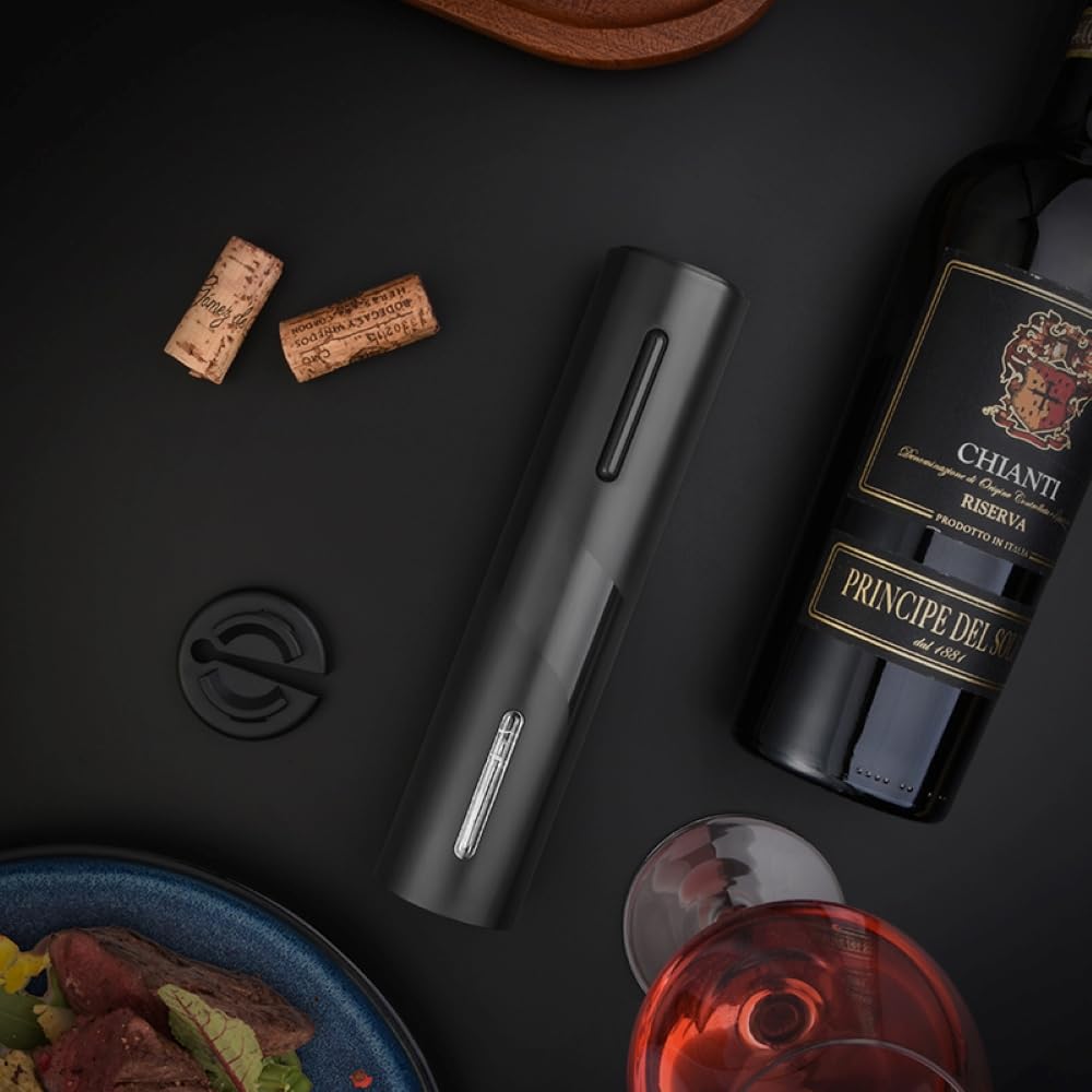 Sacacorchos Eléctrico Recargable, Abrebotellas Automático Inalámbrico, Abridor de Vino Automático Profesional con Cortacápsulas y Cable USB, Regalo para Amantes del Vino, Negro
