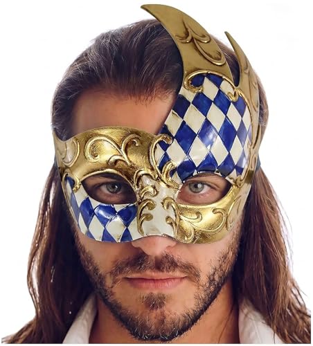 Luxury Mask® Masquerade Mask for Men Musical Checkered Vintage Design Mask for Mardi Gras, Prom and Masquerade Party