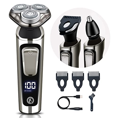 Rasierer Herren Elektrisch, Qehcomce Elektrischer Herren-Bartrasierer Wet & Dry Cordless IPX6 Wasserdichter 3-in-1-Rasierer - Aufladen über USB-Kabel