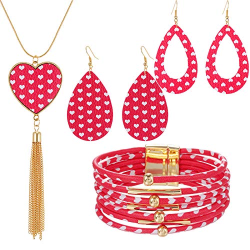 4Pcs Jewelry Set for Women Fashion Pendant Necklace Bracelet Earrings Valentines Day Gifts for Her Girlfriend Wife Mom Grandma Sister