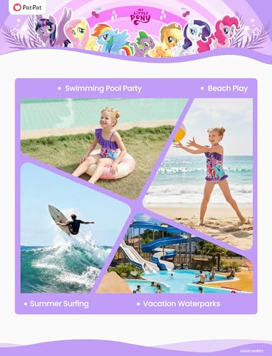 Image of My Litle Pony One Piece Swimsuit Pony Print Off-Shoulder Ruffle Summer Swimwear Beach Pool Kids, Pink, 2‑9 Years