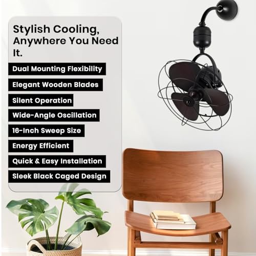 oltao Nova Caged Wall & Ceiling Fan - Black, 16-inch Black - 2 - Image 5