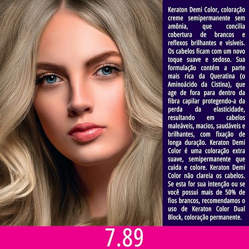 Keraton, Coloração, Demi Color, 40 g + 80ml, Nº 7.89 Louro Médio Pérola