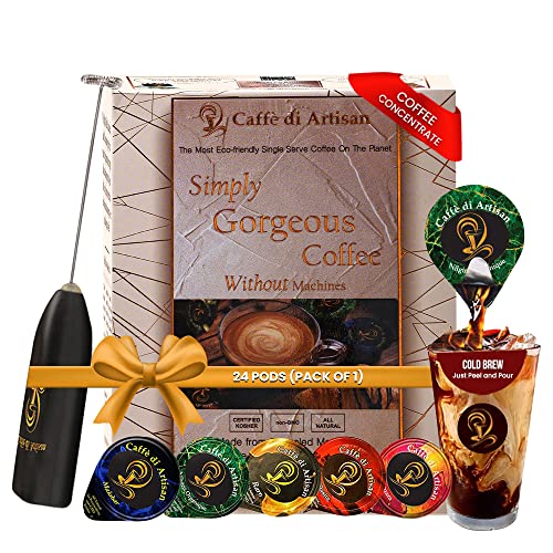 Caffè Di Artisan - Premium Coffee Concentrate | Dark Roasted Instant Coffee Syrup | 100% Rich Arabica | 24 Serving Pods Per Pack, Get Frother With First Order (Sampler Pack) #TOP18