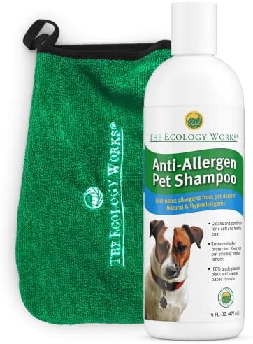 Anti-Allergen Pet Shampoo - Best Dog & Cat Dander Allergy Remover for Reducing Fleas, Ticks, & Allergies, Gentle Hypoallergenic Formula for Dry Sensitive Skin & Allergy Relief by The Ecology Works