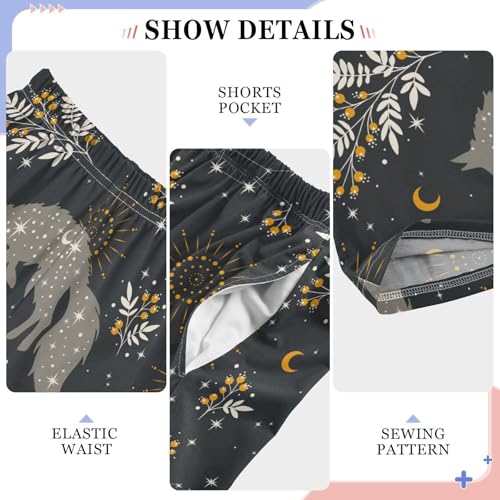 Boys' Pants Magical Fox Plants Stars Moons Long Bottoms Jogger Pants Elastic Waist Trousers with Pockets S-XL4