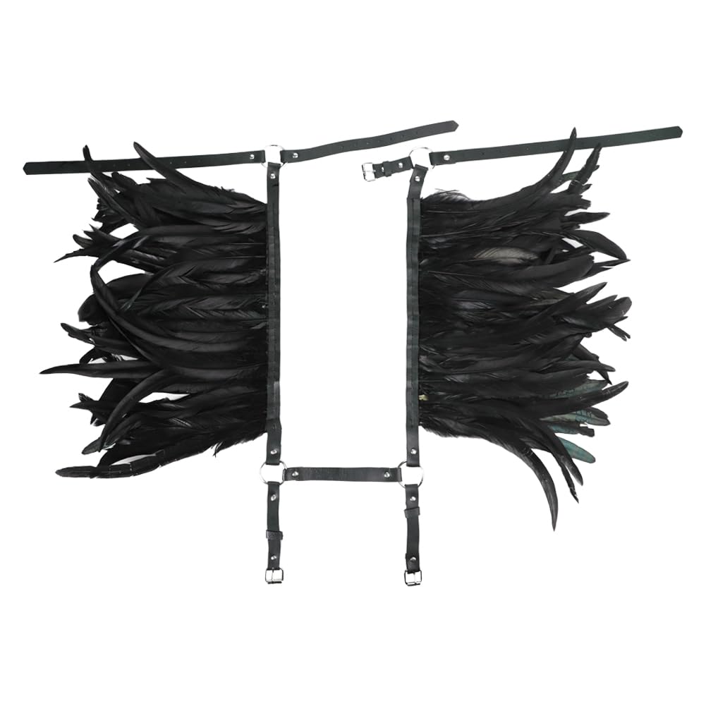 Gothic Feather Cape Medieval Shawl Shrug Feather Shoulder Armor PU Leather Evil Cloak Shoulder Piece Wrap Wings Halloween Carnival Costume Mardi Gras Fancy Dress for Halloween Cosplay Party - Image 3