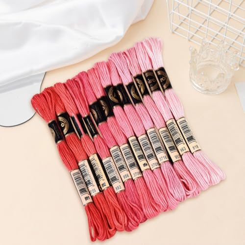 Image of 12 Skeins 105 Yards 6 Strands Pink Embroidery Floss Cord Friendship Bracelet String Threads Variegated Gradient Bulk Cross Stitch Thread Yarn Set for Sewing Making Knitting Craft DIY Supply