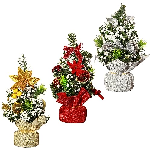 3 miniárvores de Natal, mini árvore de Natal de mesa, árvore de Natal artificial, mini enfeites de á