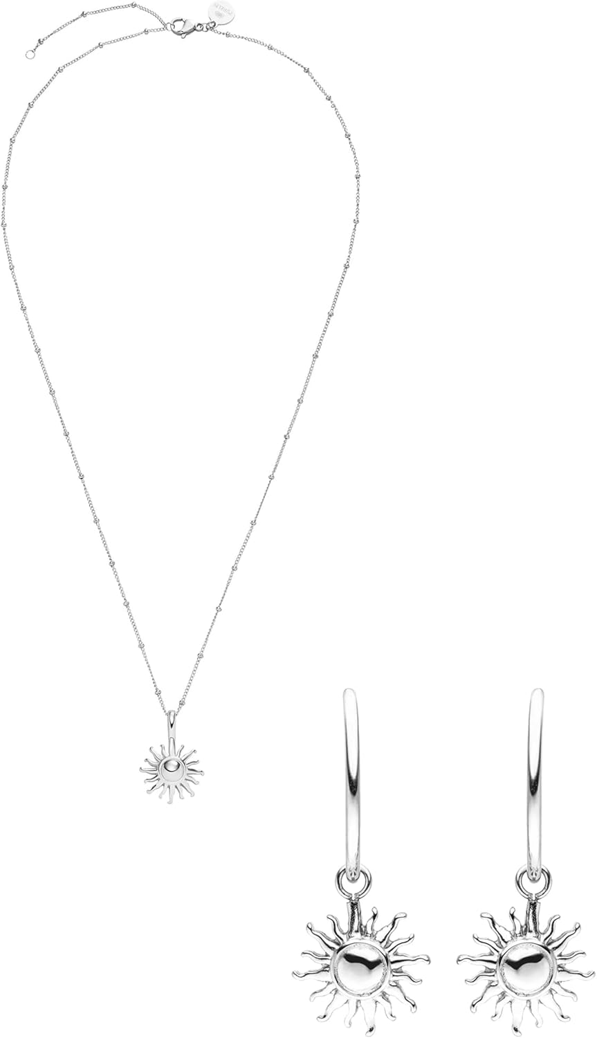 Purelei® Sun Bundle Silver – Waterproof necklace earring set – Stainless steel jewelry – Jewelry gift sets – Jewelry sets for women – Necklace and earrings – Silver jewelry set