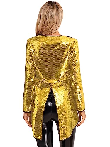 Women's Shiny Sequins Steampunk Tail Coat Ringmaster Circus Show Blazer Jacket Outfits2