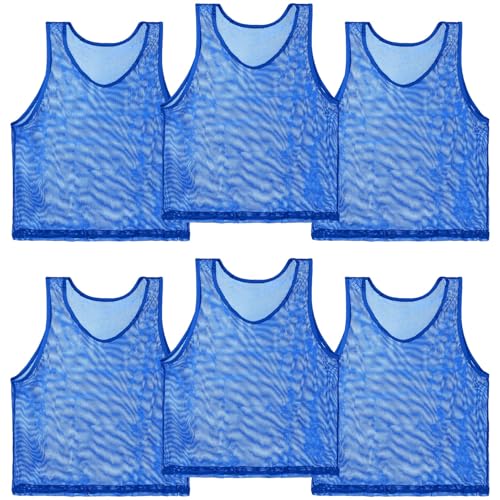 RAINFLOW Blue Pinnies Soccer Pennies - Set of 6 Team Practice Jersey for Child Youth Teen Adult,Pennies for Sports Youth,Nylon Large Mesh Lightweight Scrimmage Vest