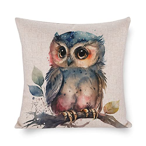 MaSiledy Throw Pillows Cover Watercolor Owl Pillows 18"x18" Kids Cartoon