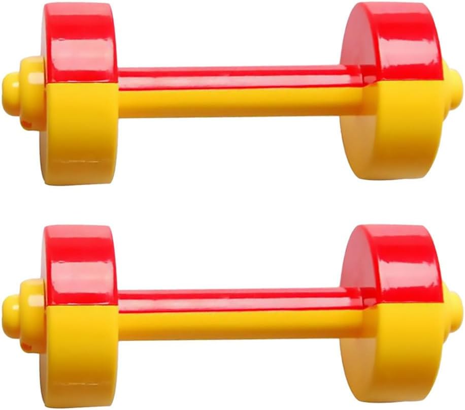 TOYANDONA 1 Pair Kids Dumbbells Toy Plastic Hand Barbells Gym Morning Exercise Fitness Sport Toy Pet Chew Toy For Children Toddlers (Red+Yellow)