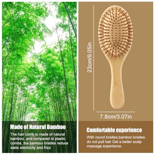 Bambus haarbürste, haarbürste holz, antistatisch, für Männer, Frauen und Kinder, für dickes langes Haar und glattes lockiges Haar, Anti-Frizz-Design, angenehme Kopfhautmassage(Rund